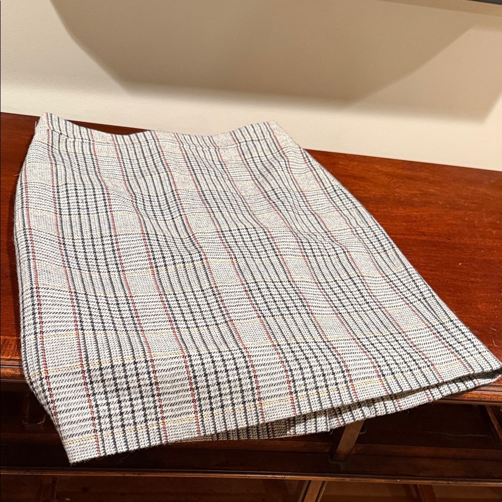 J. Crew Plaid Pencil Skirt - Black, White, Red